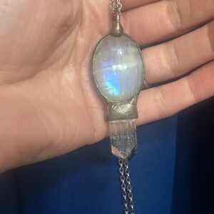 Elegant Silver and Crystal moonstone Pendant Necklace
